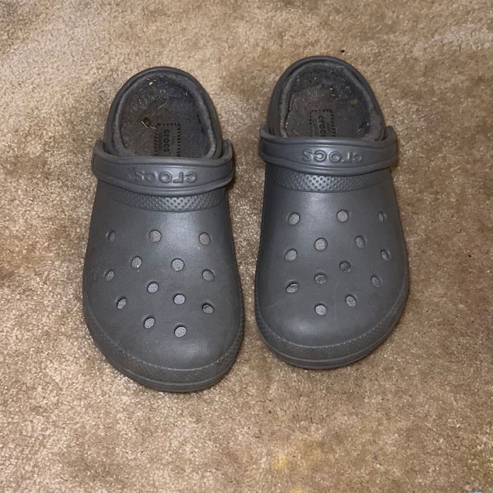 Gray Furry Crocs